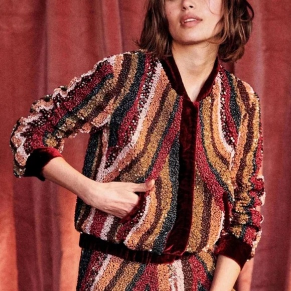 Sézane Rare Beaded Byron Sequin Bomber Jacket
